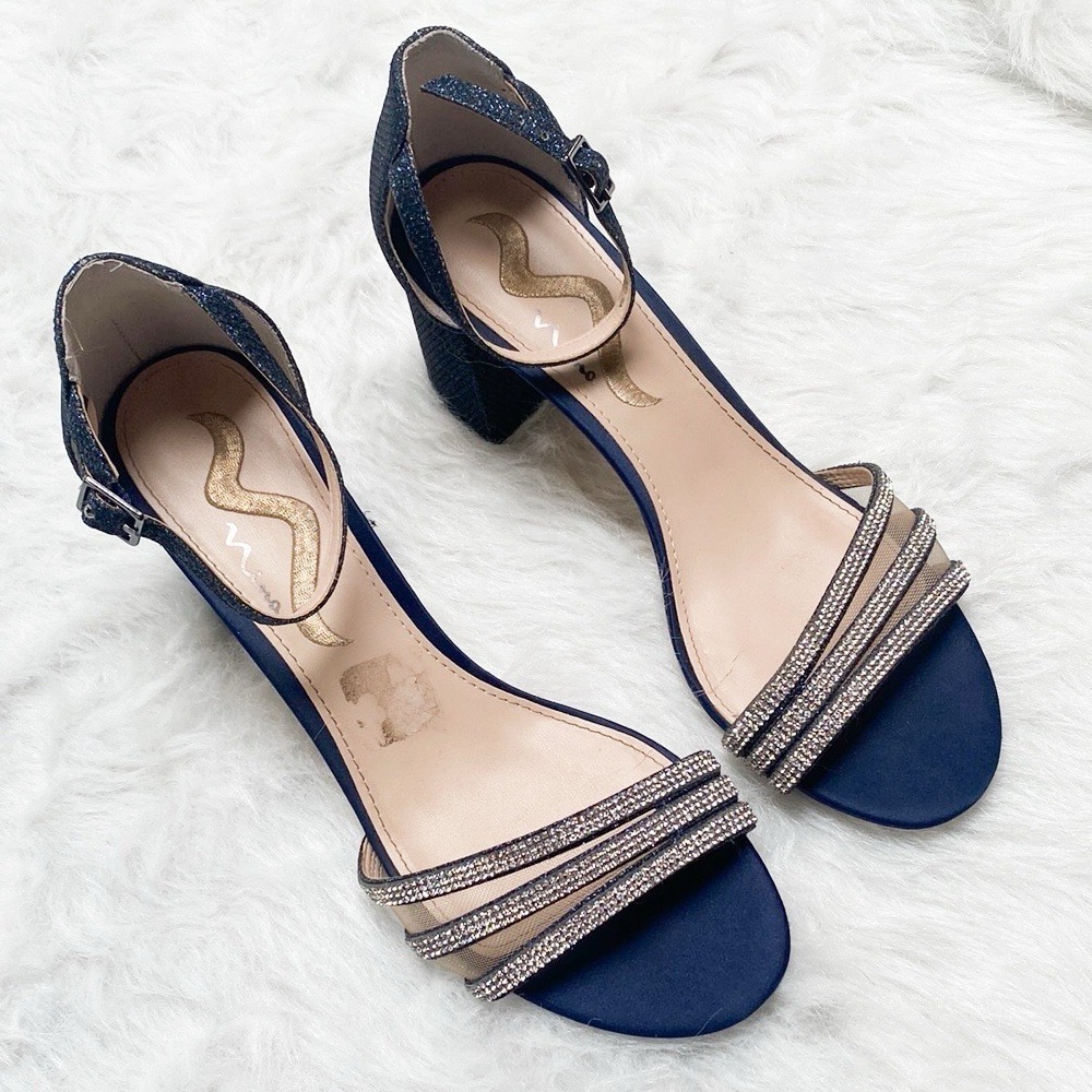 Nina Blue fabric Heels with Rounded Toe - Picture 2 of 7